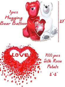 情人節泰迪熊擁抱心形鋁箔氣球套裝,紅心乳膠氣球適合情人節裝飾、求婚、週年紀念派對裝飾、拍照道具(1038 件)