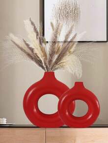 1入組甜甜圈INS風格花瓶裝飾品，手工製作極簡波西米亞現代家居婚禮聚會客廳辦公室臥室裝飾擺件 - 紅色 - 查看 2