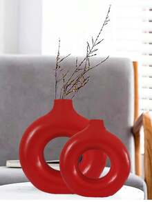 1入組甜甜圈INS風格花瓶裝飾品，手工製作極簡波西米亞現代家居婚禮聚會客廳辦公室臥室裝飾擺件 - 紅色 - 查看 3