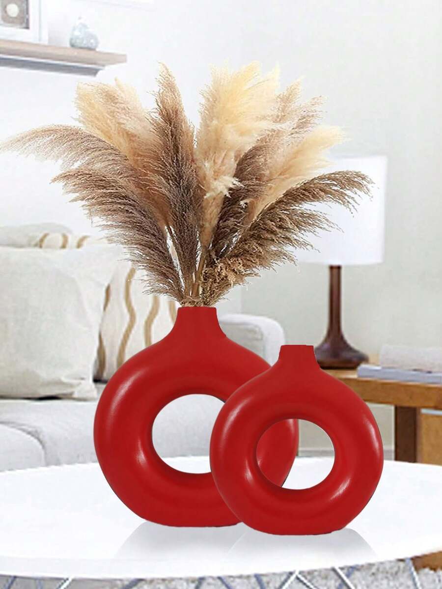 1入組甜甜圈INS風格花瓶裝飾品，手工製作極簡波西米亞現代家居婚禮聚會客廳辦公室臥室裝飾擺件 - 紅色 - 查看 1