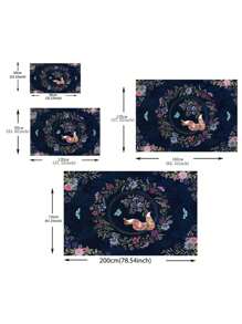 1片狐狸和蝴蝶印花水晶絨地毯,適用於客廳家居裝飾 - 彩色 - 查看 3