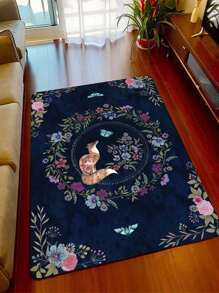 1片狐狸和蝴蝶印花水晶絨地毯,適用於客廳家居裝飾 - 彩色 - 查看 5