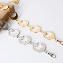 設計師款時尚朋克式身鏈,月亮和星星形狀的金屬鏈條裝飾,女性金屬鏈腰帶