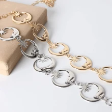 設計師款時尚朋克式身鏈,月亮和星星形狀的金屬鏈條裝飾,女性金屬鏈腰帶