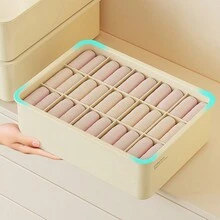 1個10個隔層的內衣收納盒,可堆疊的塑料衣服收納抽屜-針對胸罩、褲子、襪子、節省衣櫃、衣櫥、臥室、家庭、宿舍空間,淡黃色