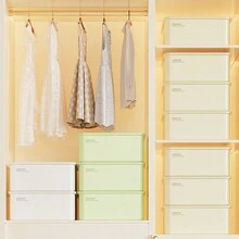 1個10個隔層的內衣收納盒,可堆疊的塑料衣服收納抽屜-針對胸罩、褲子、襪子、節省衣櫃、衣櫥、臥室、家庭、宿舍空間,淡黃色