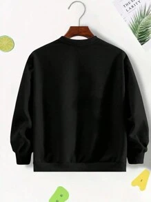 Tween Boy Street Style Cool Printed Round Neck Sweatshirt, Casual Fall/Winter Outfit - Black - View 4