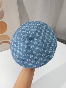 1 Gorra De Boina De Diseño De Mariposa De Ganchillo De Denim Lavado - Celeste - Ver 3