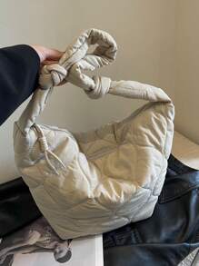 MOBAOFANG 大容量純色女士肩背包 - 米色 - 查看 6