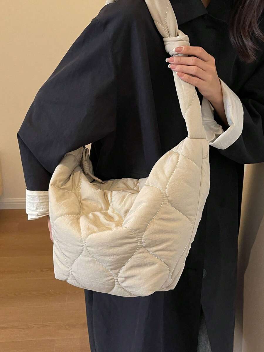 MOBAOFANG 大容量純色女士肩背包 - 米色 - 查看 1