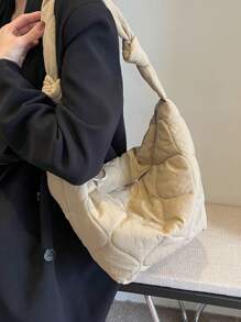 MOBAOFANG 大容量純色女士肩背包 - 米色 - 查看 3