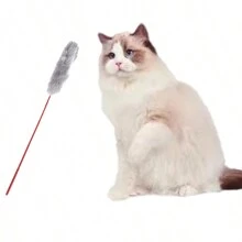 5 piezas/set varillas de plumas rojas varita Teaser para gatos con pelo de conejo para gatitos y gatos, juguete para gatos para mantener a su gato ocupado durante horas de juego - Multicolor - Ver 3