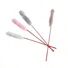 5 piezas/set varillas de plumas rojas varita Teaser para gatos con pelo de conejo para gatitos y gatos, juguete para gatos para mantener a su gato ocupado durante horas de juego - Multicolor - Ver 5