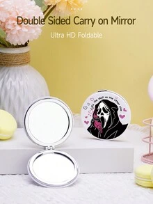 可摺疊口袋化妝鏡,1入組萬聖節骷髏頭圖案正方形兩面式緊湊化妝鏡,桌上鏡子,女性和女孩的便攜旅行鏡子,女人媽媽妻子姐妹青少女女友送禮和裝飾品