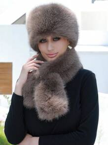 圍巾&帽子 女士冬季帽 彈性哥薩克風格白色保暖帽 - 摩卡棕 - 查看 5