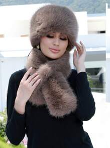 圍巾&帽子 女士冬季帽 彈性哥薩克風格白色保暖帽 - 摩卡棕 - 查看 4