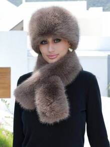 圍巾&帽子 女士冬季帽 彈性哥薩克風格白色保暖帽 - 摩卡棕 - 查看 6