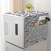 1pc Gray Flower Patterned Side Storage Bag Dust Cover For Refrigerator, Microwave, And Drum Washing Machine - Grey - View 1