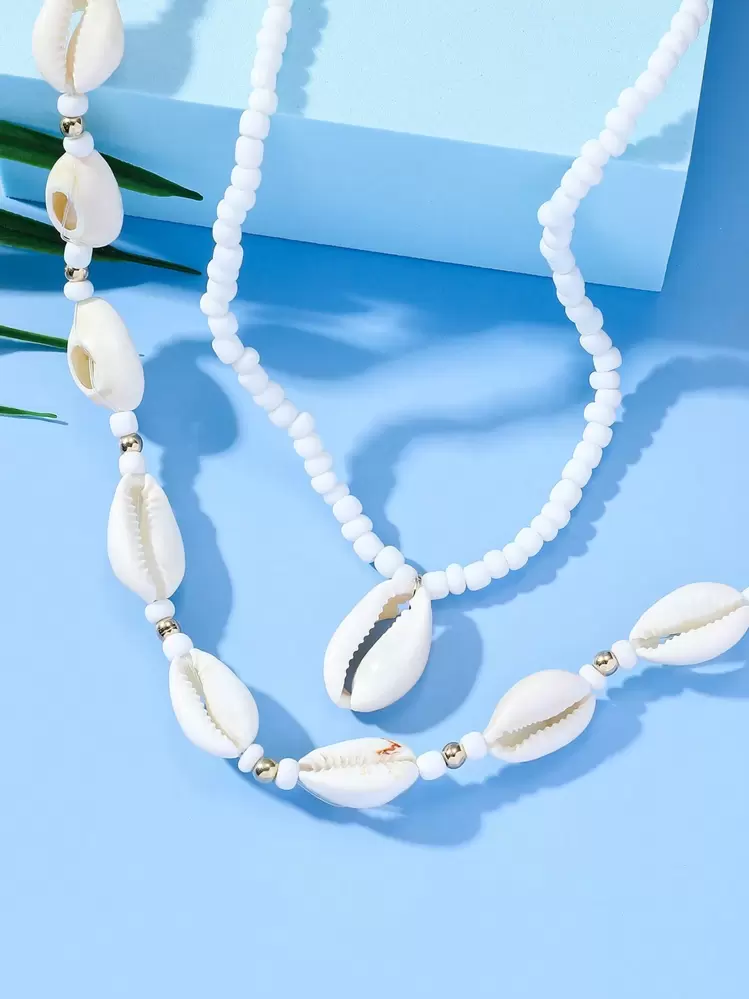 1 Paio Di Orecchini Di Conchiglie, 1 Collana Di Conchiglie, Gioielli In Stile Bohémien, Collana Di Conchiglie In Lega, Orecchini Strutturati In Stile Oceano, Gioielli Per Le Vacanze Al Mare