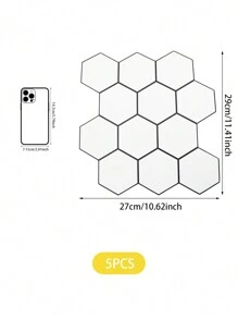 5 Unids/set De Papel Tapiz Autoadhesivo De Panal Hexagonal Simple, Pegatina De Pared Con Patrón Geométrico Impermeable Para Cocina A Prueba De Aceite, Decoración Del Hogar - Blanco y Negro - Ver 2