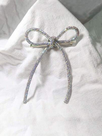 1 pieza Clip de pelo de mujer con lazo blanco y decoración de mariposa con rhinestones, perfecto para fiestas, regalos, tiaras reales, San Valentín, accesorios para el cabello, pasadores, pinzas para el cabello, escuela, universidad, pasador para el cabello