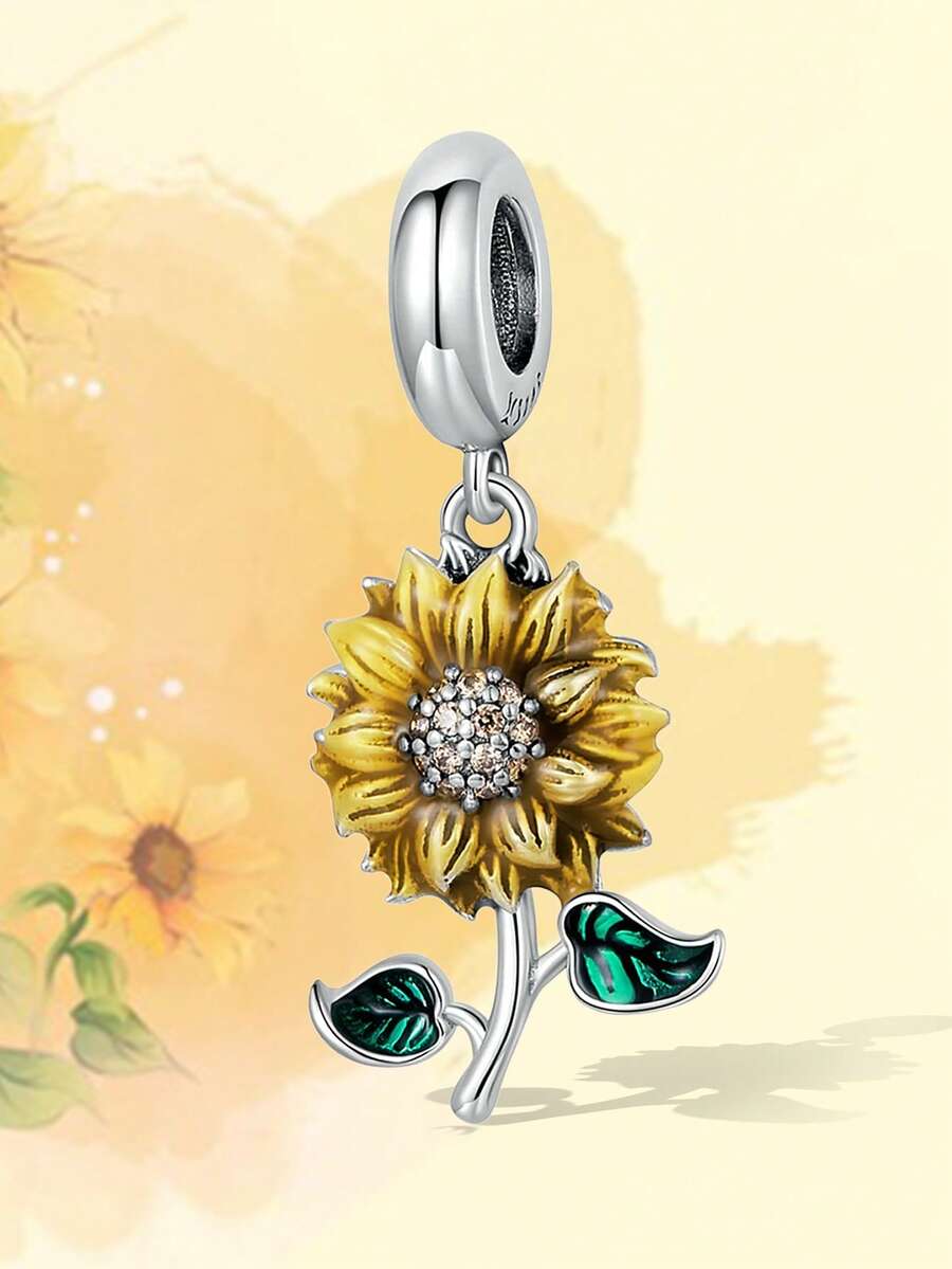 ESBERRY 1入組時尚銀方晶鋯石裝飾向日葵DIY吊墜適用於女士DIY首飾製作 - 彩色 - 查看 1