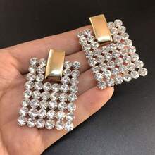 1對奢華時尚方形鑲滿多彩鑽石的耳環,適合作為女性生日、假期、派對的精緻禮物 - 彩色的 - 查看 4