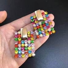 1對奢華時尚方形鑲滿多彩鑽石的耳環,適合作為女性生日、假期、派對的精緻禮物 - 彩色的 - 查看 3