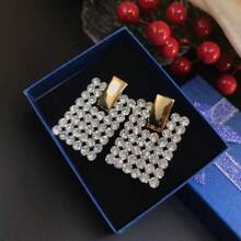 1對奢華時尚方形鑲滿多彩鑽石的耳環,適合作為女性生日、假期、派對的精緻禮物 - 彩色的 - 查看 1