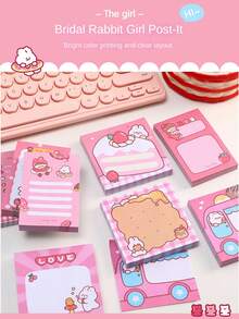4pcs Random Pattern Cartoon Burei Rabbit Sticky Notes Book, Highly Attractive Ins-Style Memo Pad For Students To Take Notes And Reminds - Multicolor - View 2