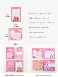 4pcs Random Pattern Cartoon Burei Rabbit Sticky Notes Book, Highly Attractive Ins-Style Memo Pad For Students To Take Notes And Reminds - Multicolor - View 3