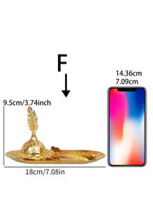 1套手持金色香爐,適用於阿拉伯節日,帶有金屬夾/托盤的小型香爐 - 金色 - 查看 11