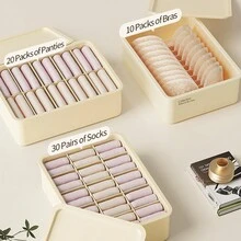 1個10個隔層的內衣收納盒,可堆疊的塑料衣服收納抽屜-針對胸罩、褲子、襪子、節省衣櫃、衣櫥、臥室、家庭、宿舍空間,淡黃色