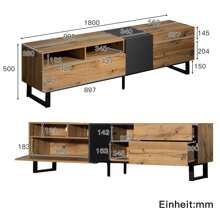Sweiko Lowboard, TV-Schrank mit Flügeltüren und 2 Schubladen, schwarz und Eiche, Moderner Colorblocking-TV-Schrank TV-Schrank mit Holzmaserung ,180 x 38 x 50 cm