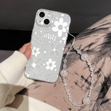 1 Stück Anti-sturz Handyhülle Mit Kette, Blumen- Und Ausgestanztem Druck, Matte Transparente Oberfläche, Kameraschutz, Kompatibel Mit Iphone & Samsung Handys