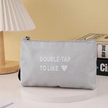 Gray Letter Print Cosmetic Bag - Grey - View 1