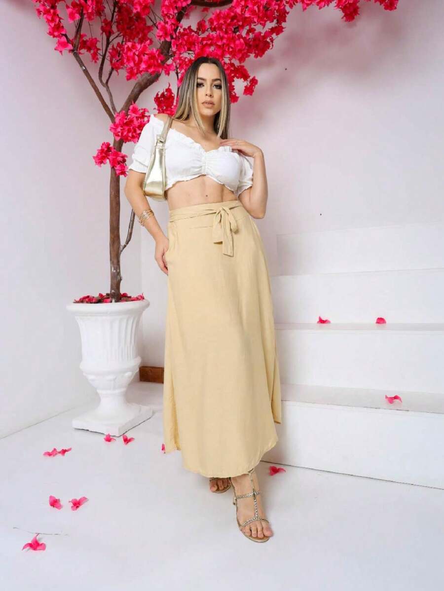 Women Skirts - Beige - View 1