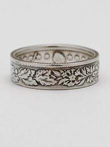 1pc Vintage Ring With Snowflake & Franc Coin Pattern, Fashionable Design - Silver - View 5