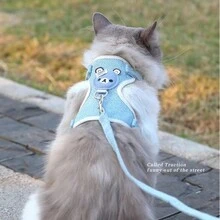 1pc Cute Bear Pet Leash & Harness Set Chest Back Strap Breathable Vest Anti-escape Traction Rope Adjustable Collar Suitable For Small And Medium Cats, Dogs And Rabbits 120cm - Blue - View 6