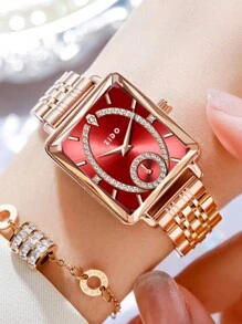 1pc Square Shaped Ladies' Wrist Watch - Gold - View 4