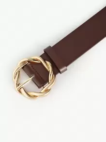 1 件金色扭纹圆扣装饰百搭女士腰带，适合日常休闲夏季、学校秋季、秋季、万圣节 - 咖啡棕 - 查看 3