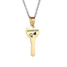 1對情侶適用的不鏽鋼心形鑰匙吊墜項鍊 - 銀色 - 查看 2