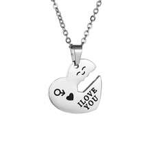 1對情侶適用的不鏽鋼心形鑰匙吊墜項鍊 - 銀色 - 查看 3