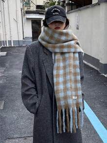 1條女士多色款聚酯纖維秋冬保暖獨特格子絲巾配流蘇 - 彩色 - 查看 2