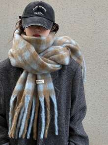 1條女士多色款聚酯纖維秋冬保暖獨特格子絲巾配流蘇 - 彩色 - 查看 3