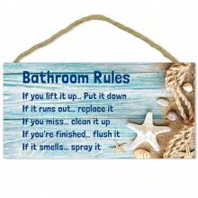1pc Bathroom Beach Shell Wooden Listing Bathroom Rules Women's Shop Decor Girl Personalized Decor Wall Listing Holiday Decor Supplies,Home Decor ,Room Decor,Wall Decor Gifts Birthday Graduation Christmas Decorations Christmas - Multicolor - View 1