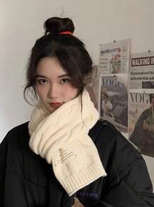 1條女士米色復古扭結辮飾聚酯經典純色圍巾,休閒輕盈風格 - 米色 - 查看 1