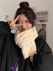 1條女士米色復古扭結辮飾聚酯經典純色圍巾,休閒輕盈風格 - 米色 - 查看 2