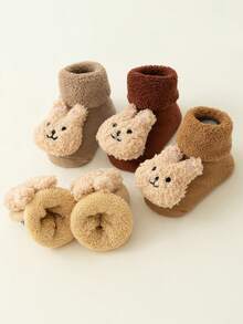 4雙/包加厚兔子毛絨防滑袜,適用於嬰兒的暖冬袜,適合秋冬日常穿著 - 彩色 - 查看 2