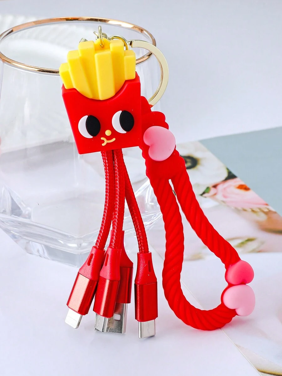 1pc Stylish And Cute Pvc Cartoon Soda Can Data Line Keychain Suitable For Women's Daily Wear - Red - View 1